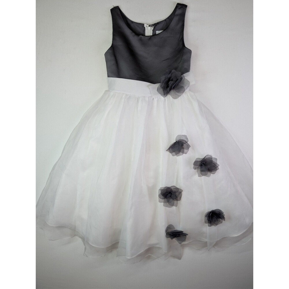 ROSE PETALS Gray/White Flower Girl Dress Wedding Birthday Pageant Formal Size 6X